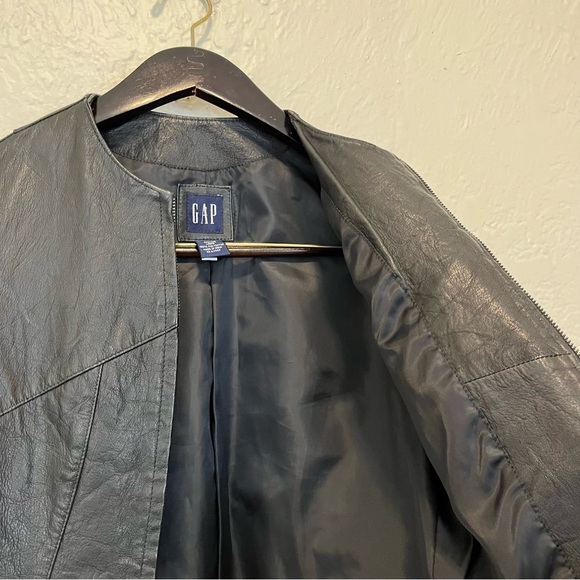 Vintage Gap Small Moto Jacket 100% Genuine Leather Black S Y2K - Picture 7 of 14